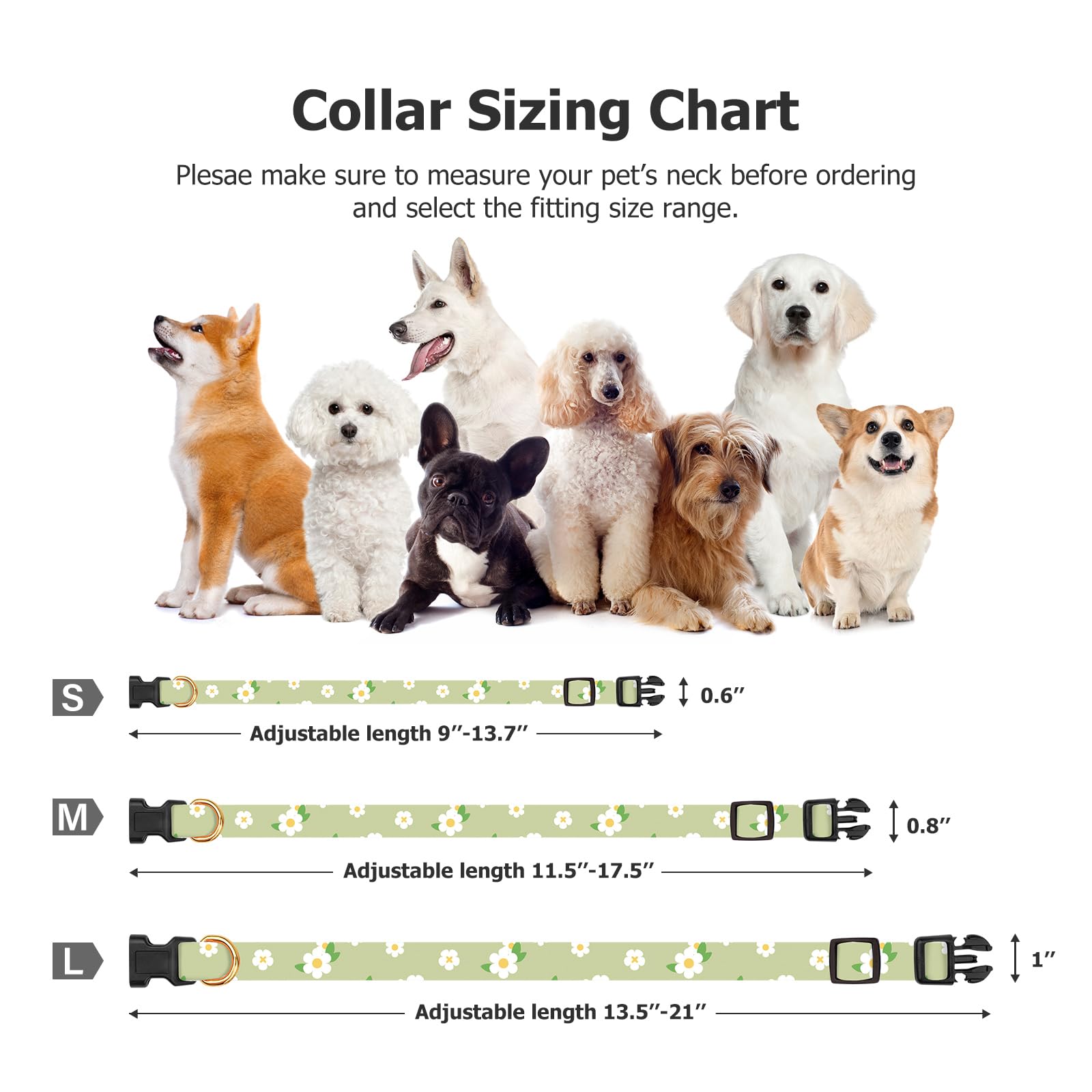 Cotton Handmade Dog Collar Cute And Distinctive Patterns Green Flower With Pendant For Girl Boy Dogs Collars L